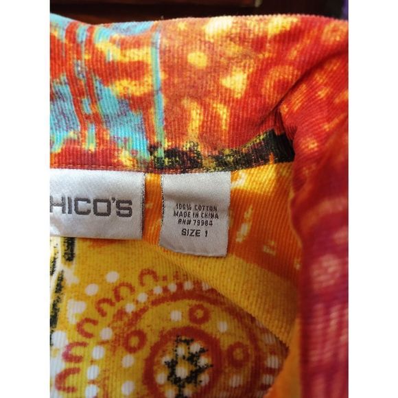 Chicos Button Front Shirt Orange & Yellow Great‎ With Denim - Picture 6 of 6